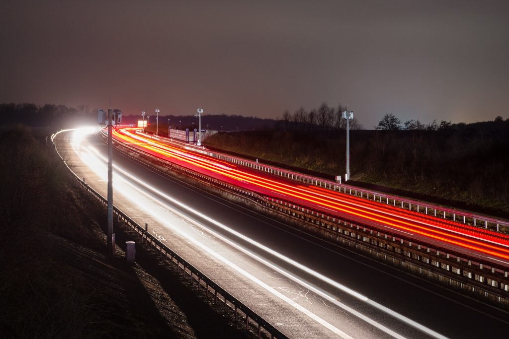 Autobahn A39 bei Nacht, Langzeitbelichtung
